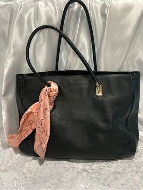 Vintage kate spade Black Leather Tote with Pink Scarf Accent